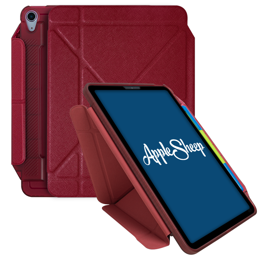 Case iPad Air5 Air4 สีแดง(Dark Red) มีรางปากกา ใส่ปลอกปากกา พับแนวตั้ง ใส่เคสปากกา มีรางปากกา