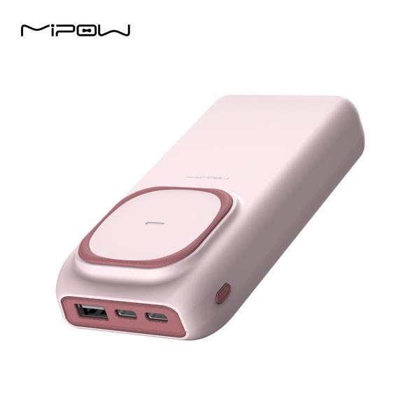 Mipow Powerbank 20000 mAh แบตสำรอง พาวเวอร์แบงค์ ความจุ 20000 mAh รองรับการชาร์จไร้สาย Wireless Charging Power Bank สีชมพู