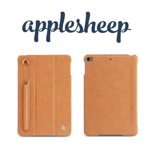 Case iPad Mini5 รุ่น Jason มีช่องเก็บปากกาด้านนอก สีน้ำตาล ด้านหน้า ด้านหลัง
