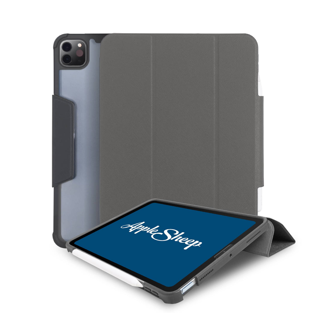 เคสกันงอไอแพดโปร11 iPad Pro11 สีเทา หลังใส พับแนวนอน