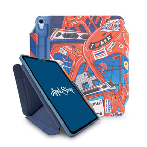 Case iPad เคสไอแพด มีที่เก็บปากกา กันงอ สีน้ำเงิน มีลาย